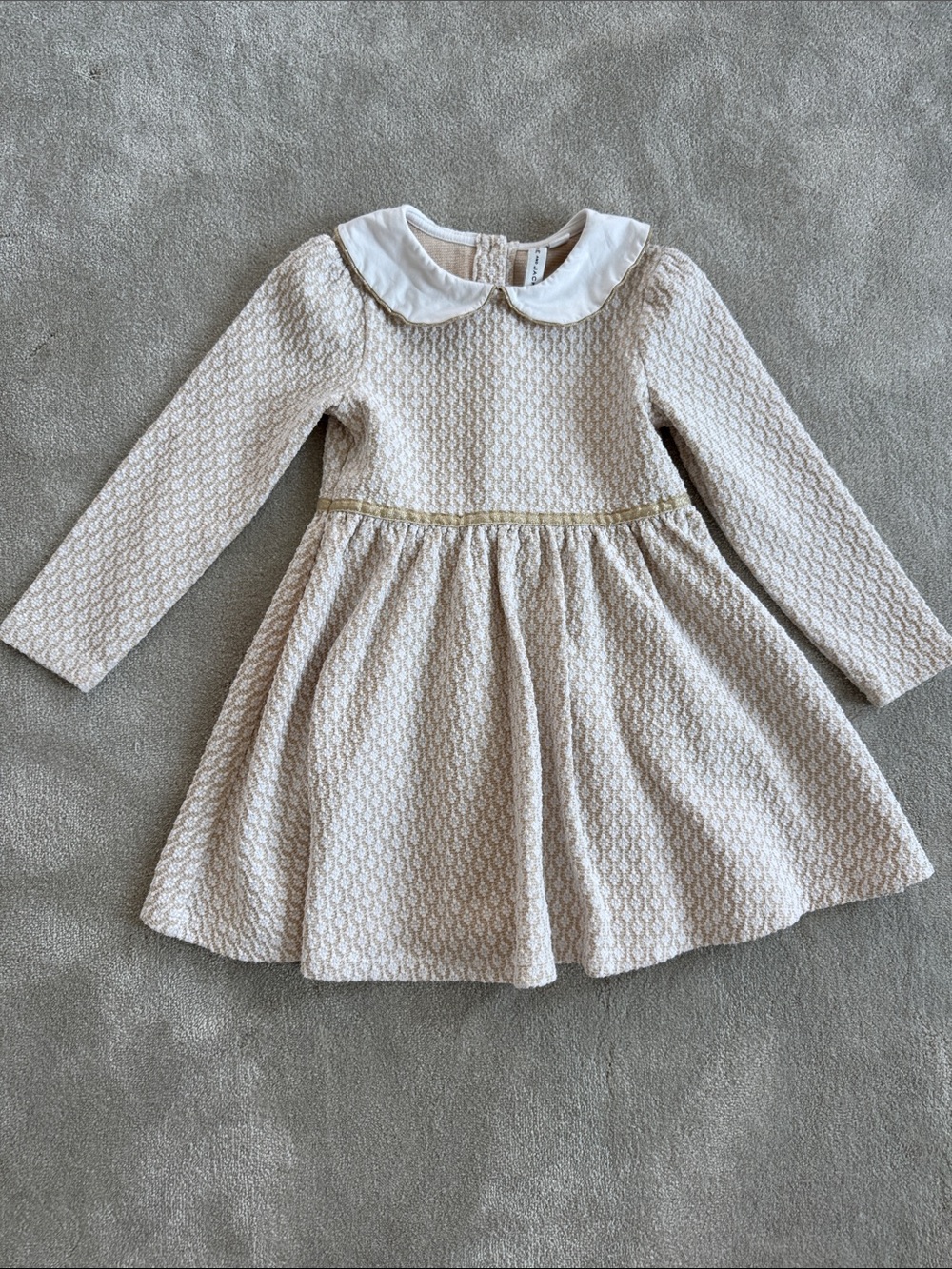 Janie and Jack Cream and Light Gray Striped Ruffle Knit Dress, size 3